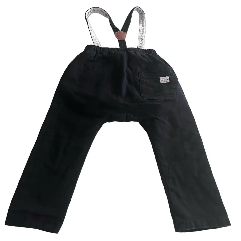 Zara boys black lined suspender pants 18/24 months